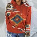 Women's Plus Size Color Block Vintage Geometry Daily Sports Pocket Drawstring Print White Blue Red White Vintage Streetwear Boho Hooded Long Sleeve Micro-elastic Fall Winter Fall Winter