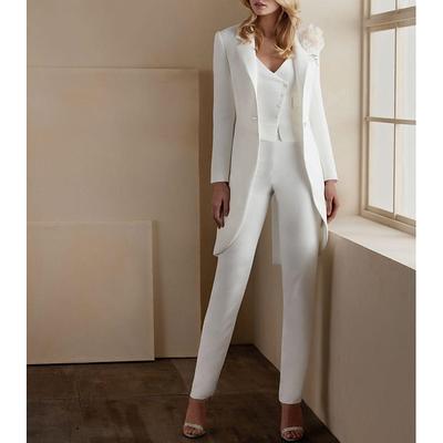 TS 3 Piece Pant Suits Elegant Dress Wedding Wedding Guest Ankle Length Long Sleeve V Neck Fall Wedding Guest Stretch Fabric with Appliques 2025 free custom size