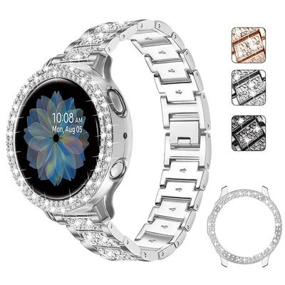 Smart Watch Band for Samsung Galaxy Watch 5 40/44mm Watch 4 Classic 42/46mm Watch 4 40/44mm Watch Active 2 40mm Stainless Steel Rhinestone Smartwatch Strap with Case Bling Diamond Jewelry Bracelet