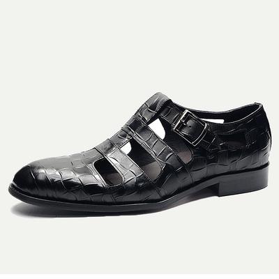 Men's Fishermen Sandals in Premium Crocodile Pattern Leather with Monk Strap
