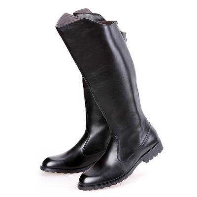 Men's Black Faux Leather Motorcycle Riding Boots with Rugged Sole - Classic Equestrian Style Knee-High Biker Boots for Outdoor and Casual Wear