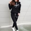 Women's Hoodie Tracksuit Pants Sets Letter Outdoor Casual Drawstring Print Black Long Sleeve Warm Sports Hooded Fall Winter