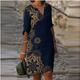 Women's Ethnic Dress Shift Dress Print Dress Midi Dress Royal Blue Half Sleeve Floral Print Summer Spring V Neck Elegant 2023 S M L XL XXL