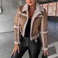 Women's Faux Shearling Coat Leather Moto Jacket Thicken Fleece Lined Teddy Coat Winter Parka Fall Crop Thermal Warm Windproof Jacket Casual Daily Street Jacket Long Sleeve Black Khaki