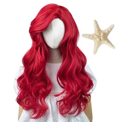 Curly Red Mermaid Wig for Women Long Wavy Cosplay Daily Hair Heat Resistant Synthetic Fiber Wig for Party Christmas(Only Wigs) Halloween Wigs