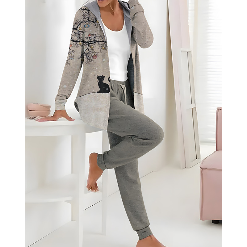 Women's 2 Pieces Hoodie Tracksuits Active Daily Pants Sets Pants Trousers Long Sleeve Hooded Floral Drawstring Print Outdoor Casual White Pink Dark Navy Fall Winter Regular Fit