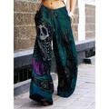 Women's Wide Leg Chinos Pants Trousers Skull Flower / Floral Baggy Short Micro-elastic Mid Waist Streetwear Casual Office Halloween Black Green Gray Green S M Summer Spring Fall