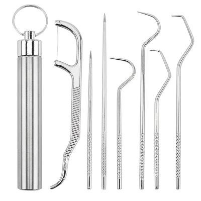 Stainless Steel Toothpicks Pocket Set Portable Floss Pick Reusable Metal Toothpicks Tooth Cleaning Kit With Keychain Holder For Outdoor Picnic Camping Traveling