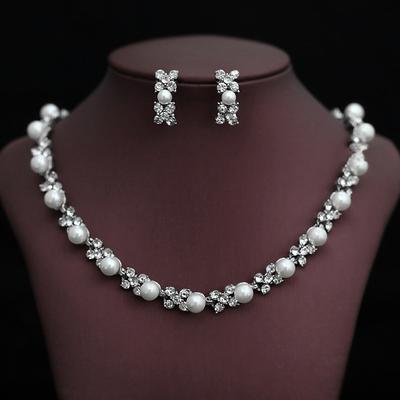 Bridal Jewelry Sets 1 set Imitation Pearl Rhinestone 1 Necklace Earrings Women's Elegant Korean Sweet Jewelry Set For Wedding Party Anniversary