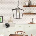 Black Lantern Pendant Light Adjustable Height Square Cage Pendant Hanging Lighting Fixture 12 Rustic Lantern Chandelier for Dining Room Kitchen Island Foyer