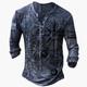 Men's T shirt Tee Henley Shirt Graphic Machine Henley Blue Purple Brown Green Gray 3D Print Street Casual Long Sleeve Button-Down Print Clothing Apparel Fashion Stylish Vintage Basic