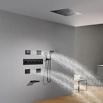 Shower Faucet,Rainfall Shower System Thermostatic Mixer valve Body Jet Massage Set - Rainfall Shower Multi Spray Shower Waterfall Contemporary Painted Finishes Mount Inside Brass Valve