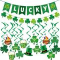 St Patricks Day Decorations Kit, 26pcs Felt Shamrock LUCKY Banner, Including Letter Banner, Swirls, Lucky Green Clover Cupcake Toppers, for St Patricks Day