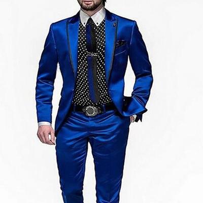 Men's Wedding Party Suits Royal Blue Solid Colored Tailored Fit 2 Piece Single Breasted One-button