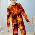 Boys 3D Fire Pajama Set Long Sleeve 3D Print Fall Winter Active Cool Daily Polyester Kids 3-12 Years Crew Neck Home Causal Indoor Regular Fit
