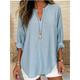 Women's Shirt Blouse Linen Plain Casual Pink Sky Blue Grey Long Sleeve Basic V Neck Regular Fit Spring Fall