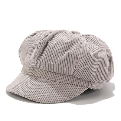 1PCS Solid Color Women Beret Spring Autumn Newsboy Hat Vintage Corduroy Elasticity Peaked Cap Painter Hat