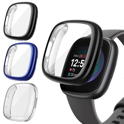 3 Pack Watch Case with Screen Protector Compatible with Fitbit Versa 4 Sense 2 Scratch Resistant Rugged Bumper Full Cover Tempered Glass / Hard PC Watch Cover