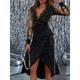 Women's Black Dress Party Dress Cocktail Dress Mesh Sequins Ruffle V Neck Long Sleeve Midi Dress Office Vacation Black Spring Winter