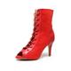 Women's Latin Shoes Jazz Shoes Salsa Shoes Dance Boots Party Performance Practice Boots Lace-up Splicing Slim High Heel Peep Toe Black Red