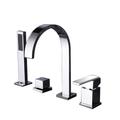 Bathtub Faucet Deck Mounted, Widespread Bathroom Faucet Bath Roman Tub Filler Mixer Tap Brass, 4 Hole 2 Handle Shower Sprayer with Cold Hot Water Hose