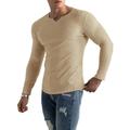 Men's T shirt Tee Ribbed Knit tee Tee Top Long Sleeve Shirt Plain Pit Strip V Neck Street Vacation Long Sleeve Knitting Clothing Apparel Fashion Designer Basic