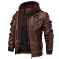 Men's Faux Leather Jacket Biker Jacket Motorcycle Jacket Outdoor Daily Wear Waterproof Windproof Full Zip Modern Style Fall Winter Solid Color Casual Collarless Regular Standard Fit Regular Fit Black