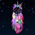 Unicorn Dream Catcher with Colorful LED Light for Girls Boys Bedroom Wall Decor Hanging Ornament Festival Gift (Pink)