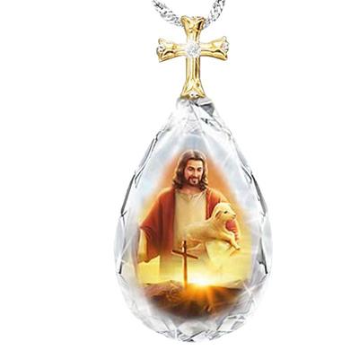 crystal cross necklace two-color pendant fashion jesus prayer necklace