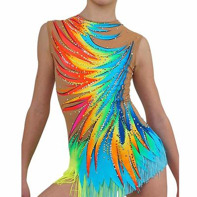 Figure Skating Dress Women's Girls' Ice Skating Dress Blue Tassel Stretchy Training Competition Skating Wear Crystal / Rhinestone Sleeveless Ice Skating Figure Skating