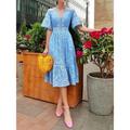 Women's Casual Dress Lace Dress White Dress Midi Dress Lace Patchwork Street Date Vacation Elegant Streetwear V Neck Half Sleeve Slim White Pink Light Blue Color S M L XL 2XL Size