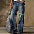 Women's Wide Leg Pants Print Casual High Full Length Fall Winter White Blue Gray L XL XXL 3XL 4XL / Cotton Blend