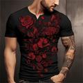 Graphic Rose Valentine's Day Fashion Retro Vintage Classic Men's 3D Print T shirt Tee Henley Shirt Sports Outdoor Holiday Going out T shirt Black Red Short Sleeve Henley Shirt Spring Summer