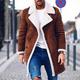 Men's Shearling Coat Winter Jacket Winter Coat Sherpa jacket Thermal Warm Windproof Warm Daily Going out Single Breasted Turndown Streetwear Casual Jacket Outerwear Color Block Patchwork Pocket Black