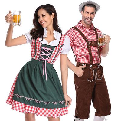 Oktoberfest Beer Costume Blouse / Shirt Dirndl Lederhosen Bavarian Couple Oktoberfest Couple German Munich Wiesn Men's Women's Traditional Style Cloth Blouse Dress Shorts