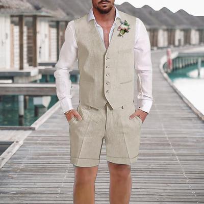 Men's Wedding Linen Suits Champagne Sky Blue Groomsmen Suits Summer Solid Colored Tailored Fit 2 Piece