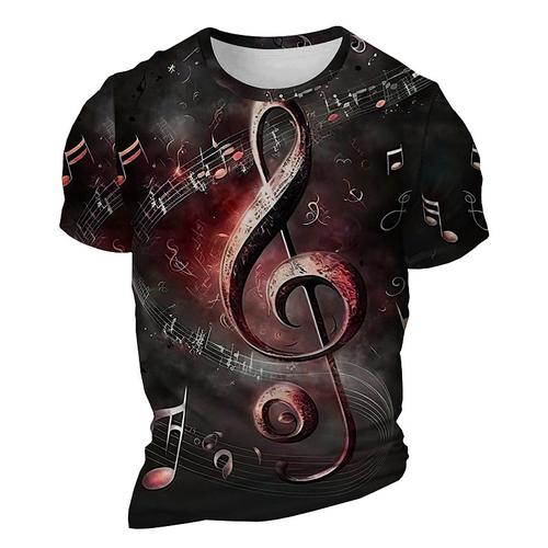 Music Festival Men's Graphic Musical Notes T Shirt Short Sleeve T shirt 3D Print Crew Neck Shirt Daily Designer Retro Vintage Sports Outdoor Holiday Going out Red Blue Khaki Spring Summer Clothing