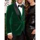 Red Green Men's Velvet Wedding Prom Party Tuxedos 3 Piece Peak Solid Colored Slim Fit Single Breasted One-button 2024