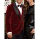 Red Green Men's Velvet Wedding Prom Party Tuxedos 3 Piece Peak Solid Colored Slim Fit Single Breasted One-button 2024