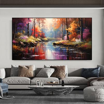 Handmade Original Original river scenery Oil Painting On Canvas Wall golden forest Art Painting for Home Decor With Stretched Frame/Without Inner Frame Painting