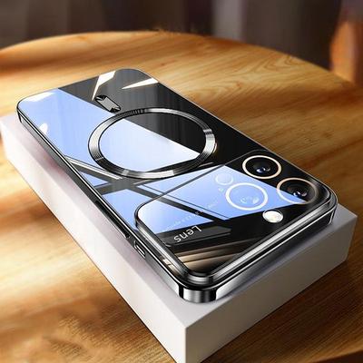 Wireless Charging Clear Case Large Window Glass Lens Protector Cover Magsafe Magnetic Case For iPhone 15 14 13 12 11 Pro Max Plus