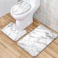 Set of 3 Pieces Bathroom Rug, U Shaped Contour Rug Toilet lid Cover, Marble Texture Bath mat, Non Slip Soft Absorbent Polyester Carpet