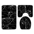 Set of 3 Pieces Bathroom Rug, U Shaped Contour Rug Toilet lid Cover, Marble Texture Bath mat, Non Slip Soft Absorbent Polyester Carpet