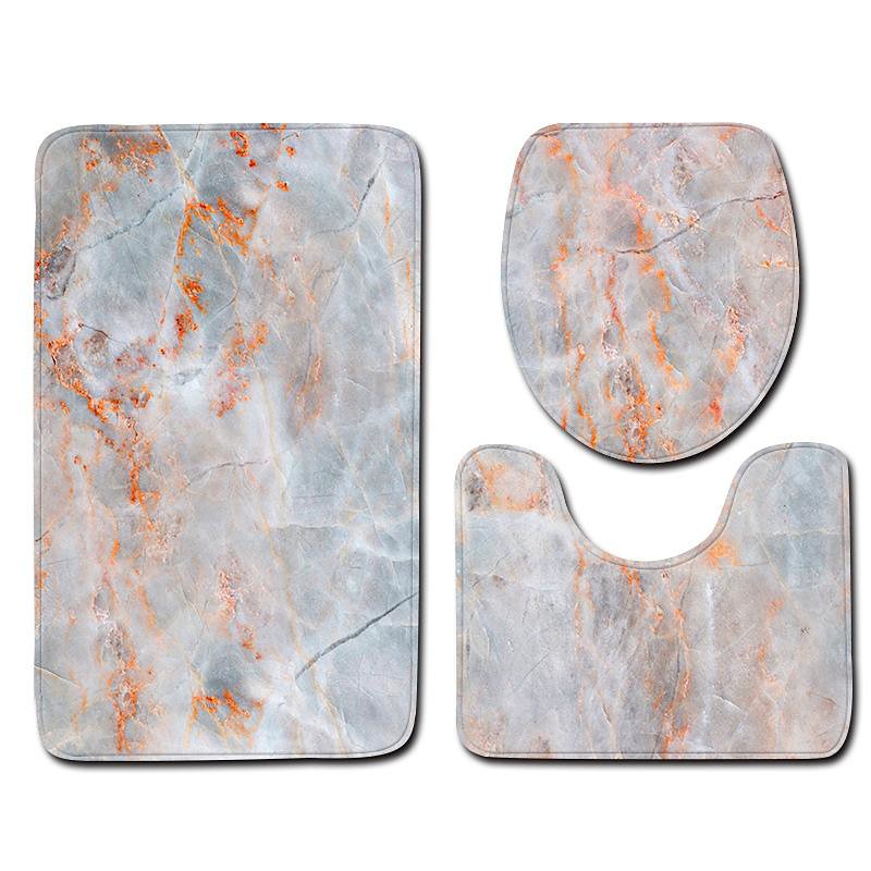 Set of 3 Pieces Bath Mat Non-slip Bathroom Rug, U Shaped Contour Rug Toilet lid Cover, Marble Texture Bath mat, Non Slip Soft Absorbent Polyester Carpet