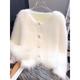 Women's Cardigan Sweater Crew Neck Ribbed Knit Polyester Imitation Mink Faux Fur Trim Fall Winter Daily Going out Weekend Stylish Casual Soft Long Sleeve Solid Color Black White Pink One-Size