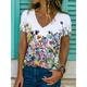 Women's T shirt Tee Black White Blue Graphic Floral Print Short Sleeve Casual Daily Basic V Neck Regular Floral Butterfly S