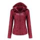 Women's Faux Leather Fall Hoodie Moto Biker Hoodie Jacket Windproof Warm Pocket Sports Solid Color Maillard Outerwear Long Sleeve Winter Fall Black Camel Red Street Casual Daily M L XL