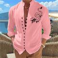 Dragon Men's Fashion Casual Graphic Cotton Shirt Daily Wear Vacation Going out Spring Summer Standing Collar Long Sleeve White Pink Blue S M L Washable Cotton Fabric Shirt