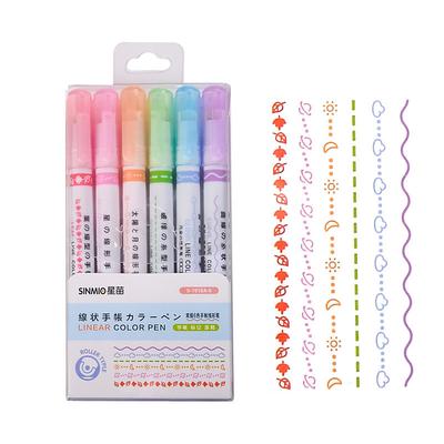 3/6pcs Colorful Cute Pattern Lace Quick Dry Highlighter Linear Pens For Marking Decoration Material Handmade Craft DIY