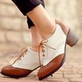 Women's Heels Pumps Oxfords Brogue Wingtip Shoes Vintage Shoes Party Outdoor Daily Color Block Summer High Heel Chunky Heel Round Toe Elegant Vacation Cute Leather Lace-up Black Brown